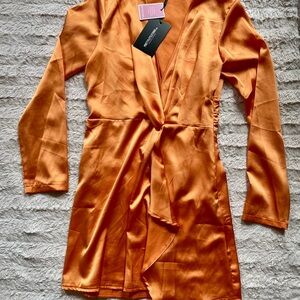 PrettyLittleThing Vibrant Orange Satin Dress